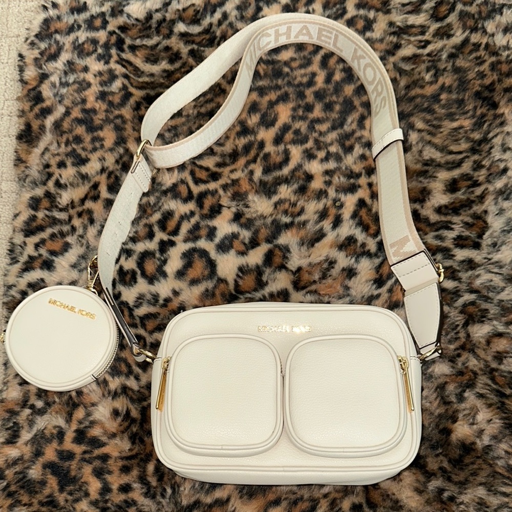 Michael Kors White Leather Crossbody Bag with Adjustable Strap